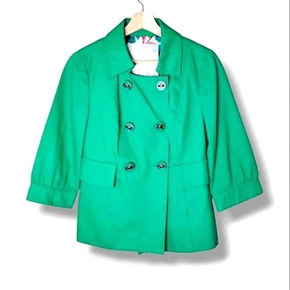 Beth Bowley Anthropologie Green Cropped Swing Jacket 6 Preppy Fall Outerwear - Picture 1 of 10